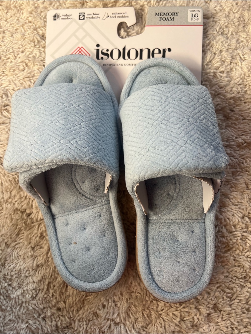 isotoner womens Light Blue Memory Foam Slide Slippers sz 8.5-9